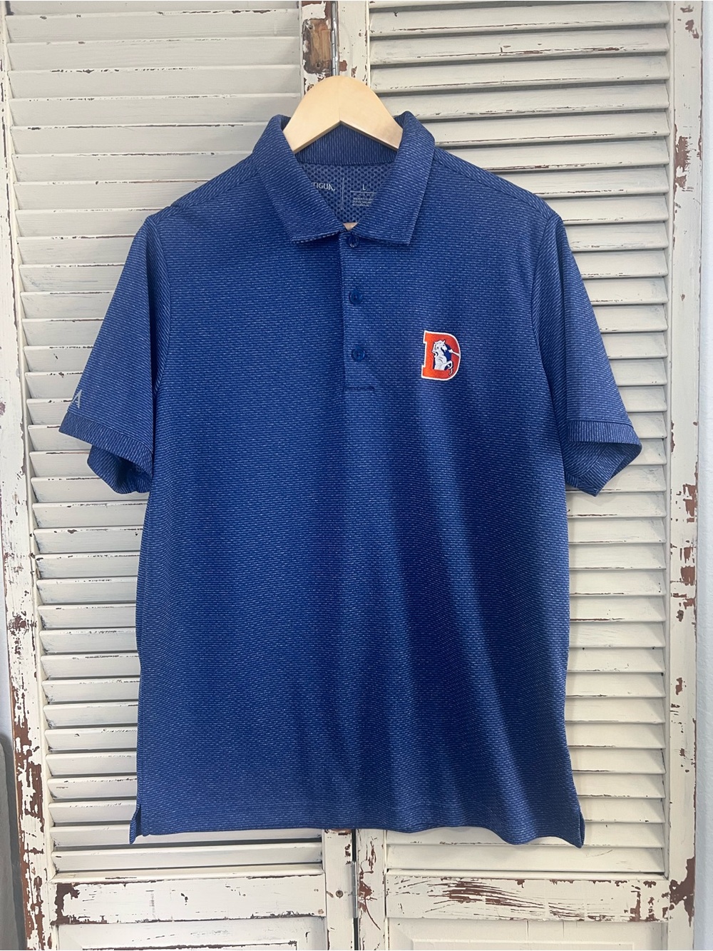 Antigua Men's Navy Blue Polo with Embroidered 'D' Patch
